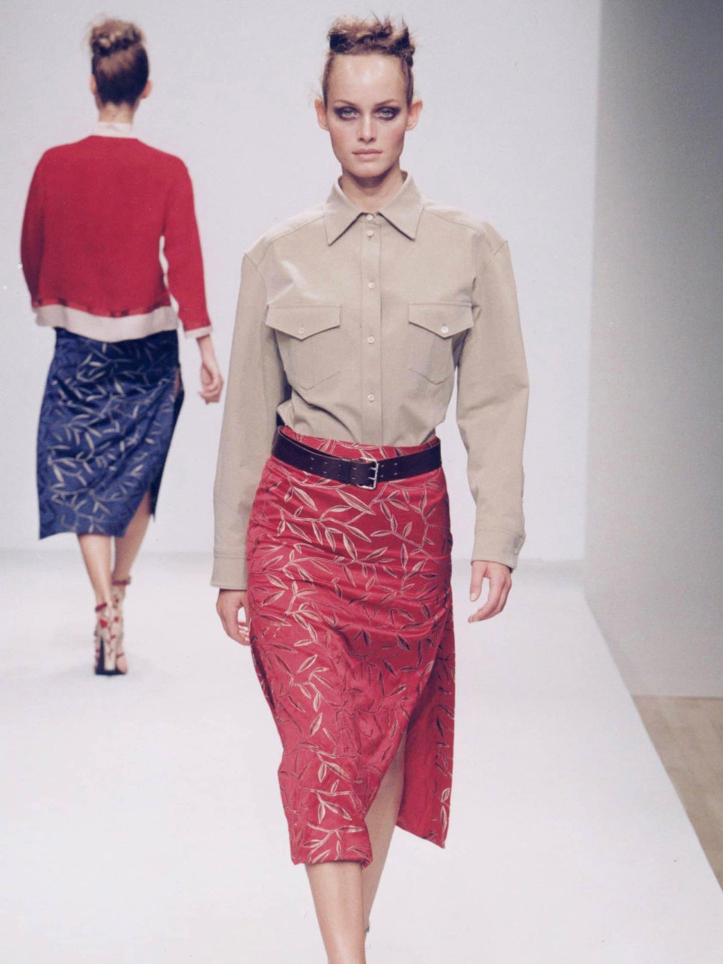 SS 97 Prada Silk Bamboo Leaf Embroidered Skirt