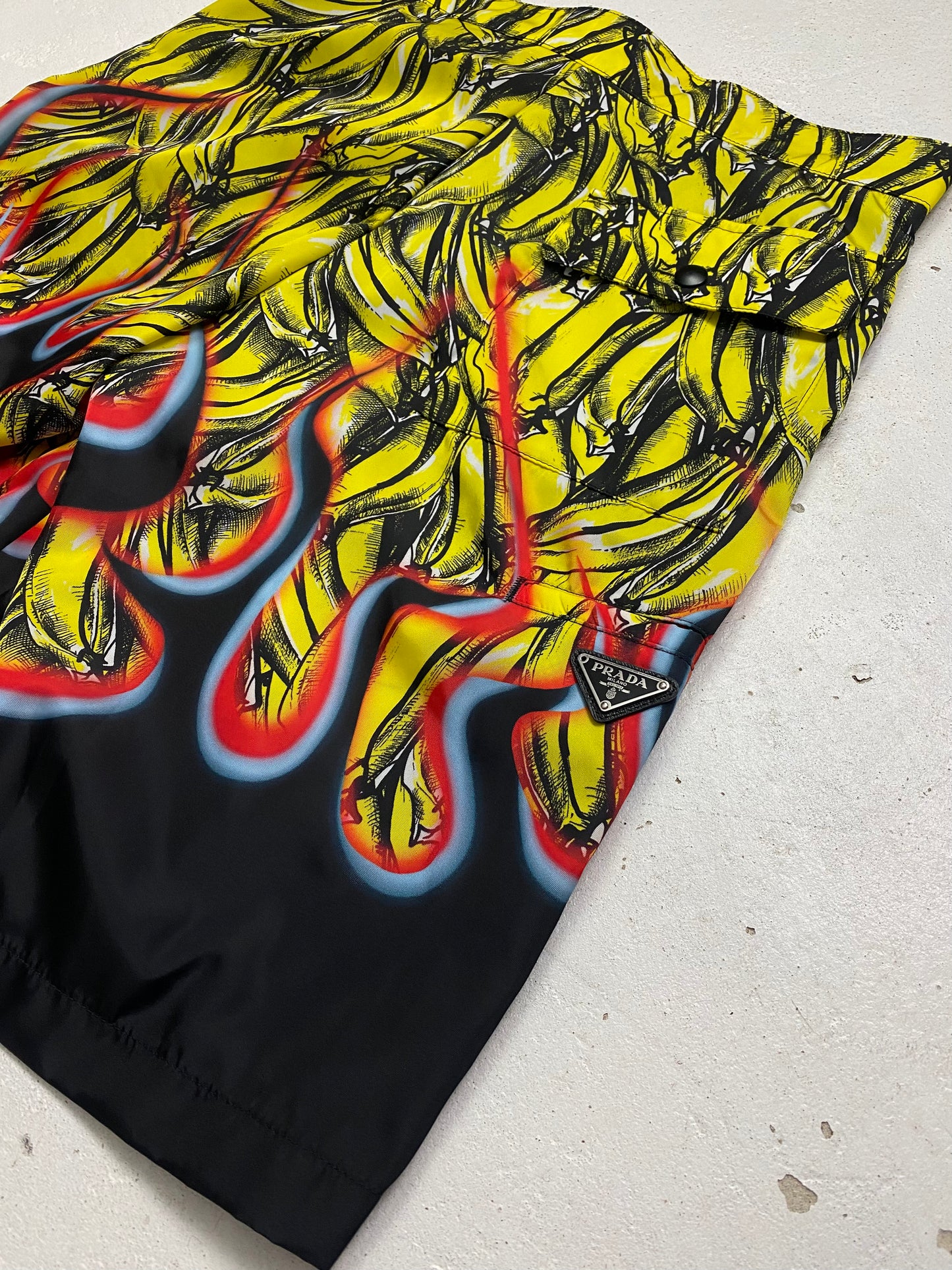 FW 18 Prada Banana Flame Shorts