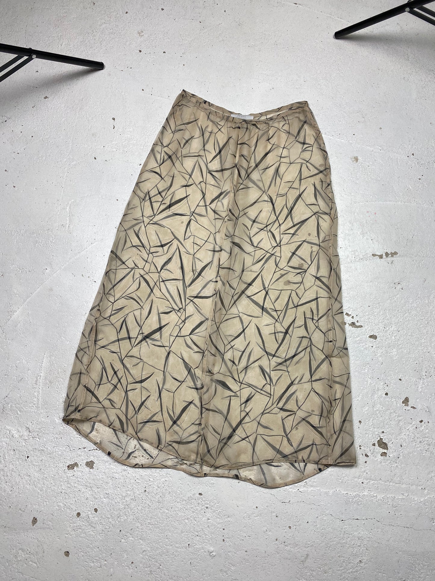 SS 97 Prada Silk Bamboo Leaf Print Skirt
