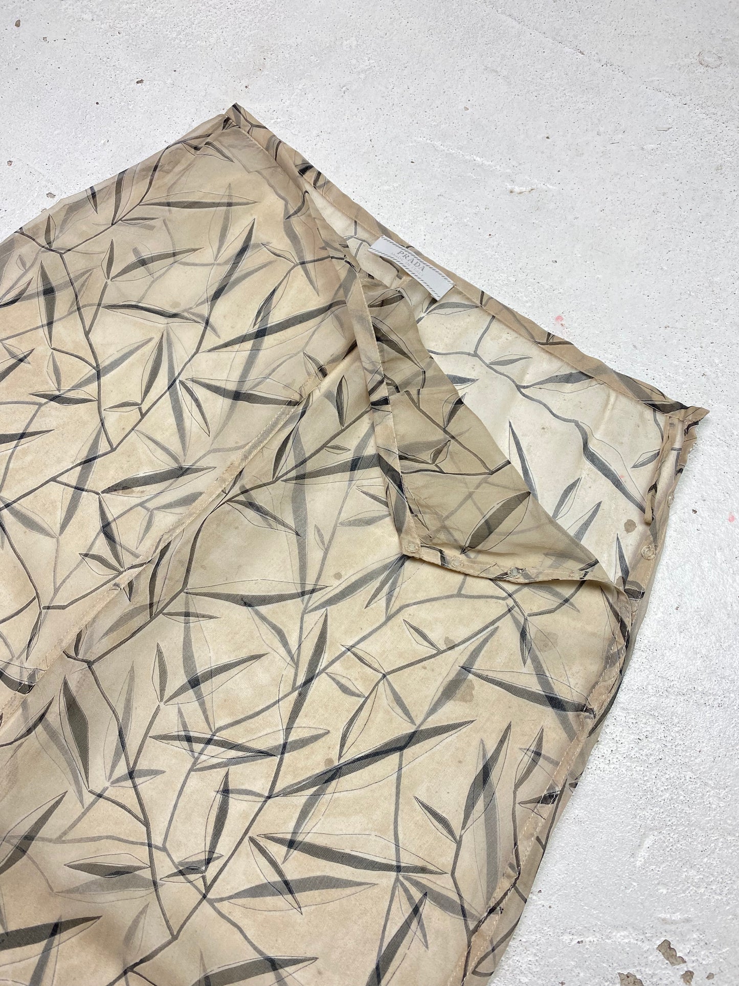 SS 97 Prada Silk Bamboo Leaf Print Skirt