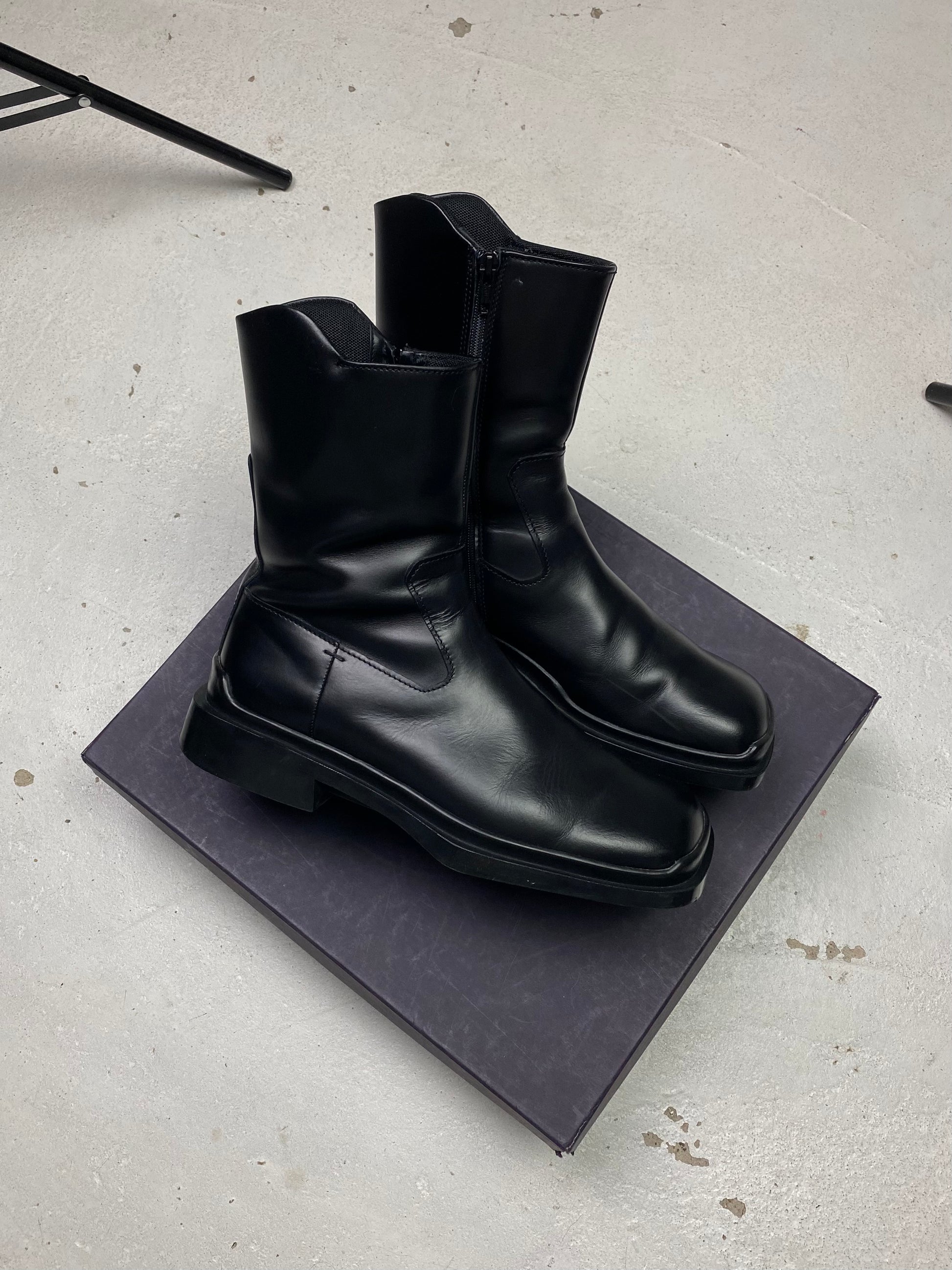 FW 99 Prada Square Toe Leather Boots