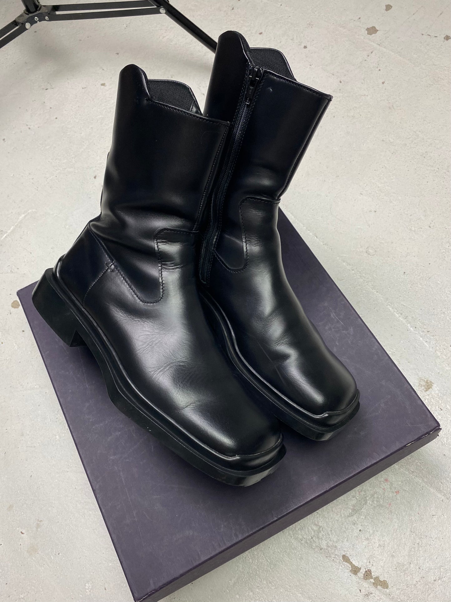 FW 99 Prada Square Toe Leather Boots