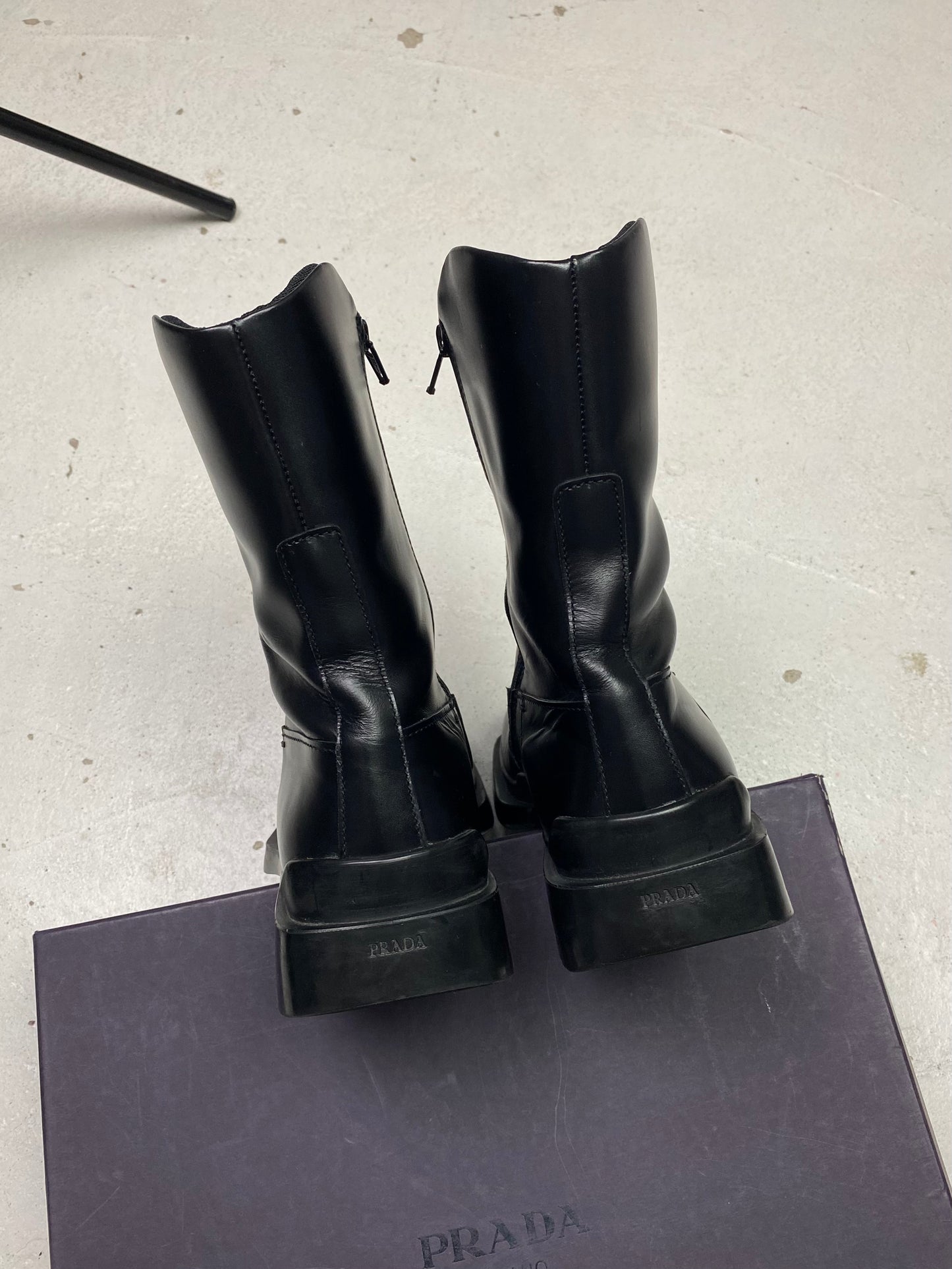 FW 99 Prada Square Toe Leather Boots