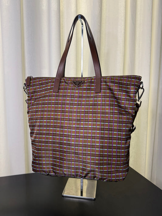 2014 Prada Check Nylon Tote