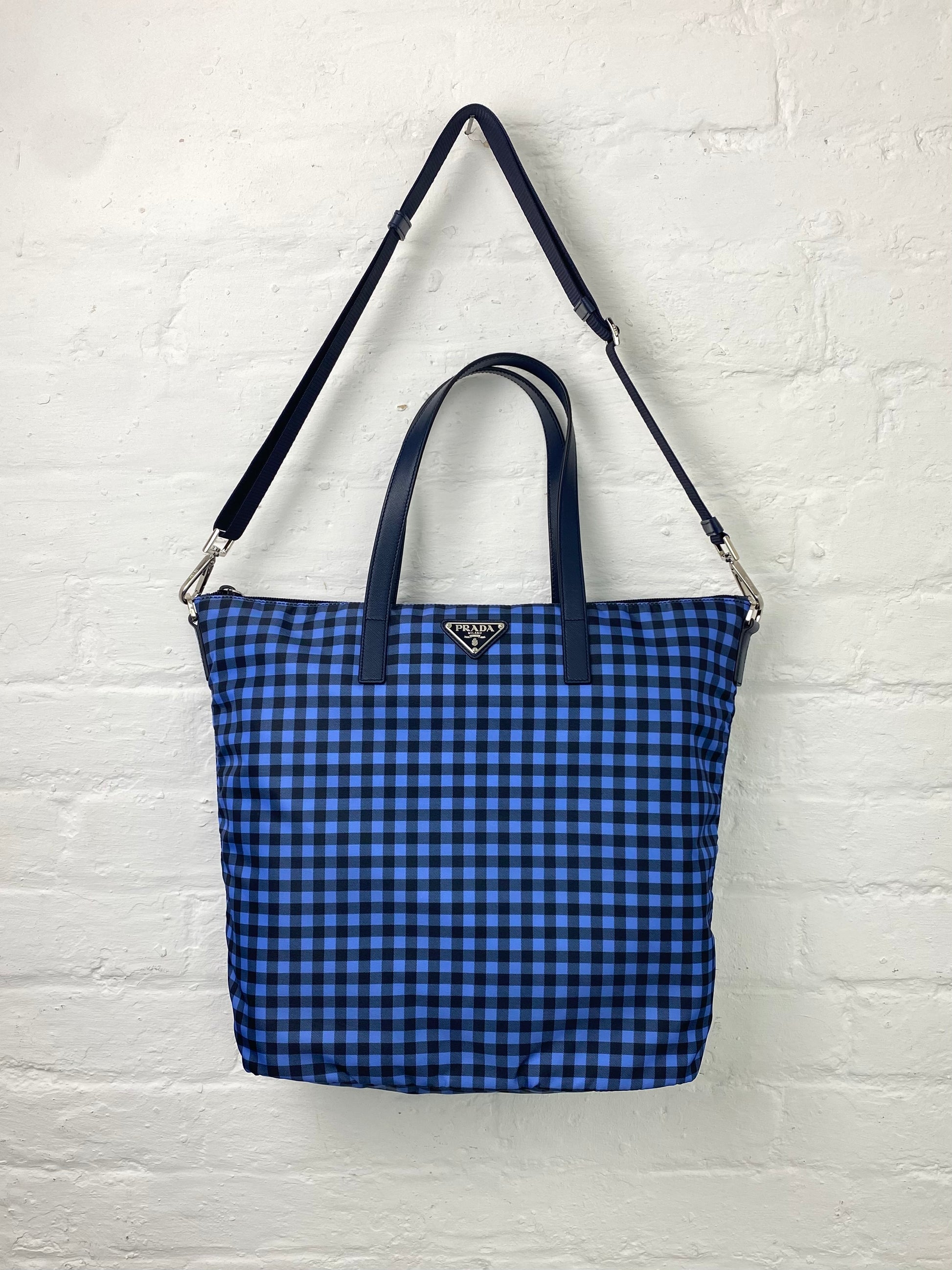 Prada gingham tote hotsell