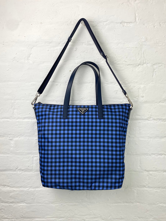 2014 Prada Gingham Printed Nylon Tote