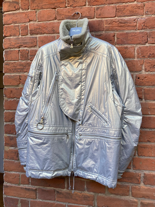 Prada Sport Asymmetrical Metallic Parka