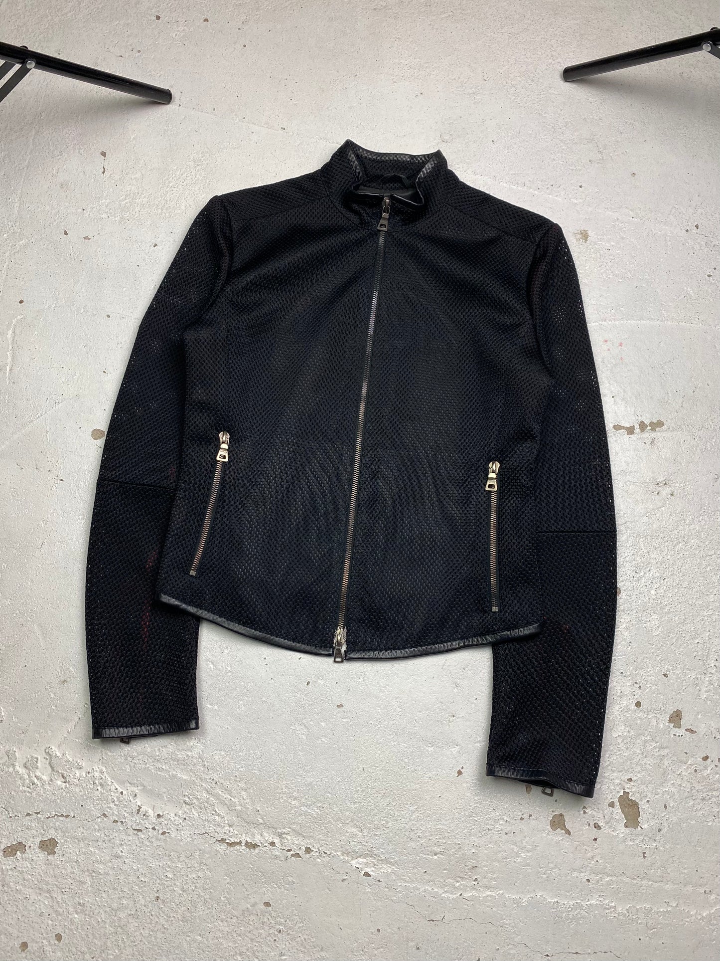 SS 00 Prada Sport Mesh & Leather Moto Jacket