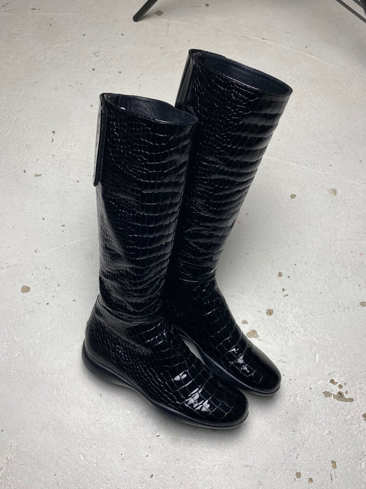 2008 Prada Linea Rossa Faux Croc High Boots