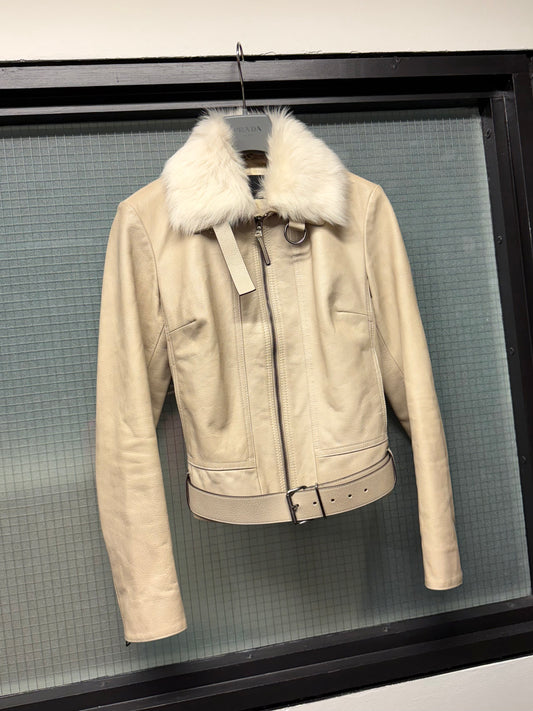 Prada Fur Collar Leather Jacket