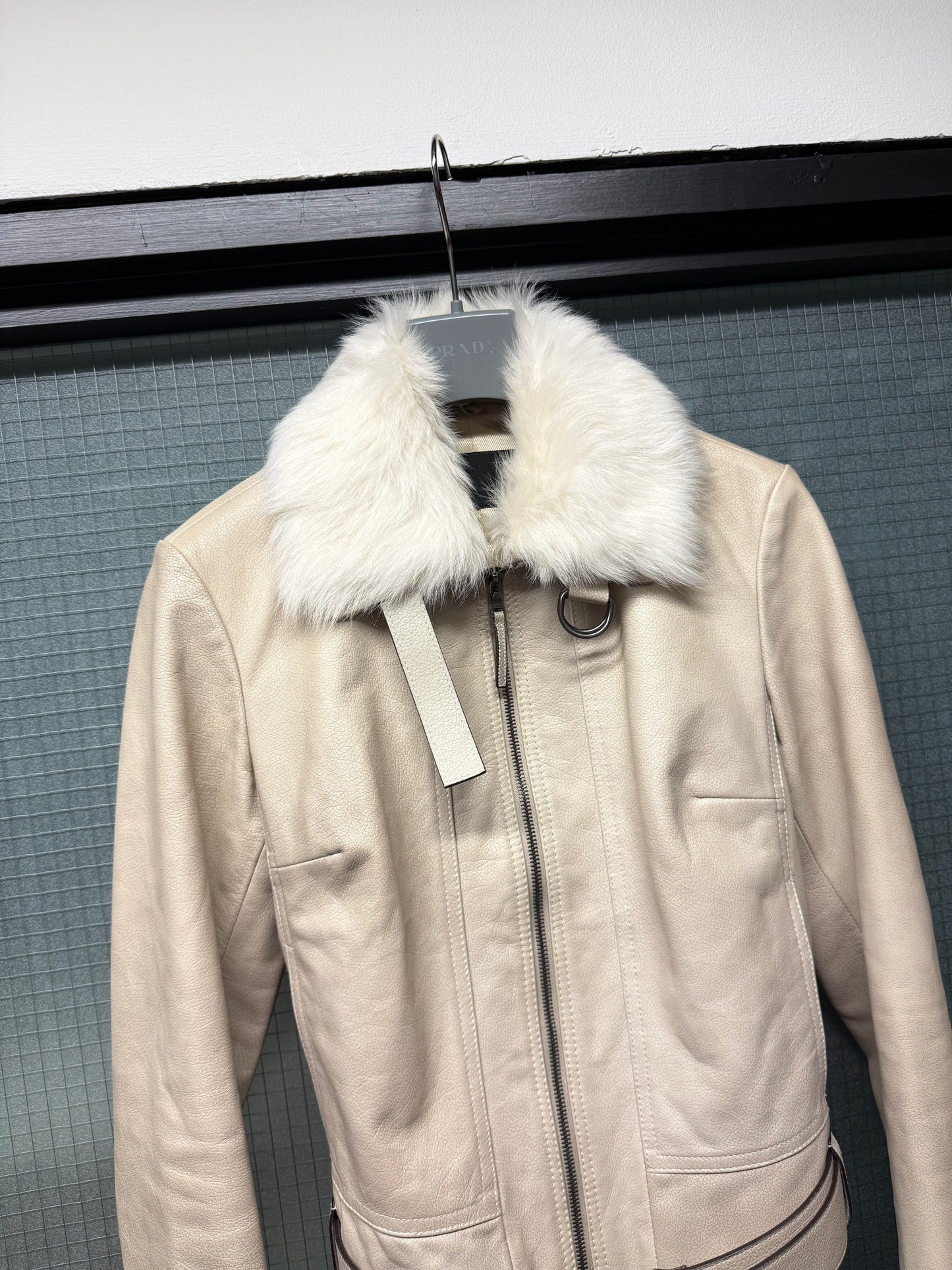 Prada Fur Collar Leather Jacket