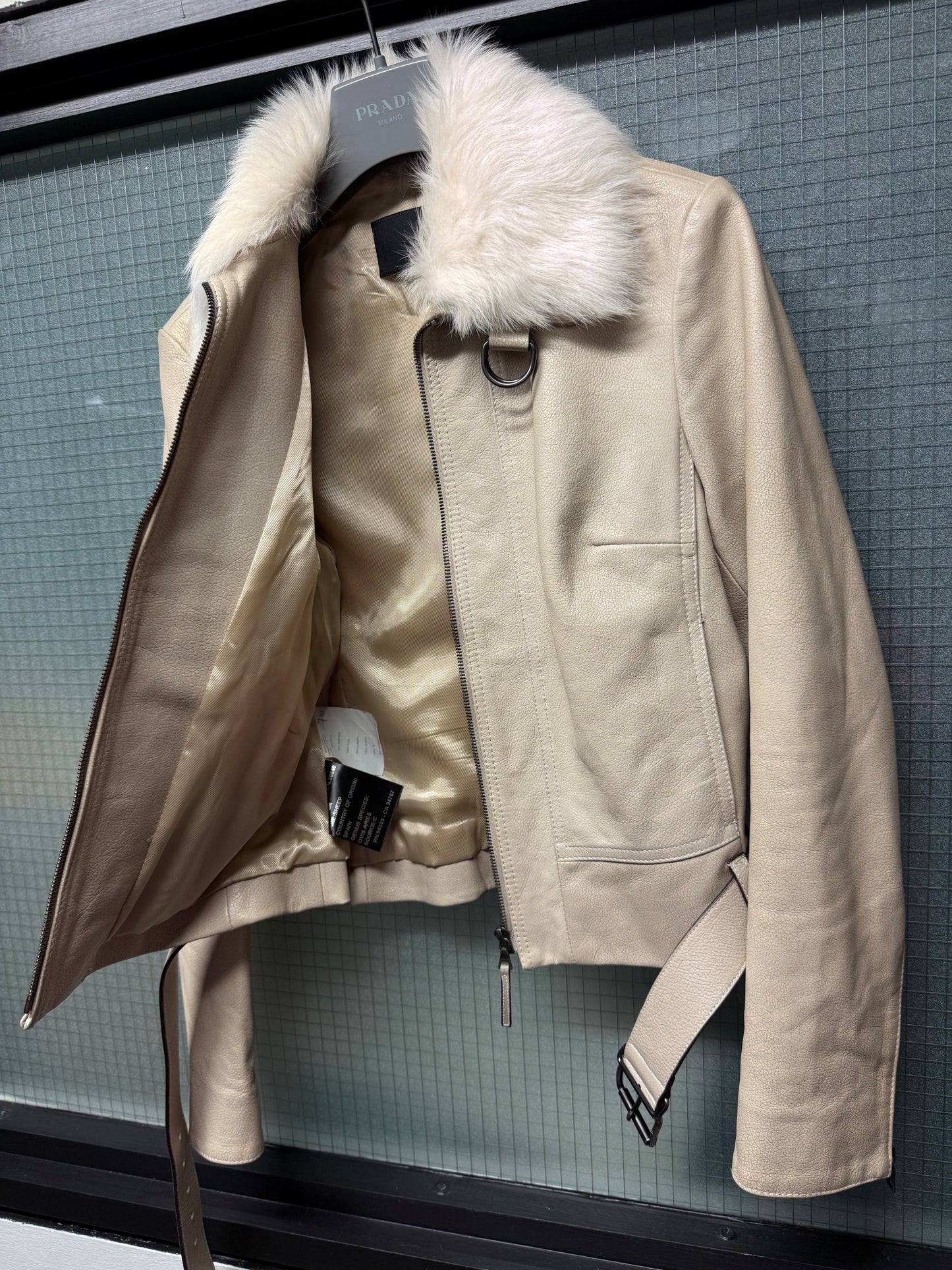 Prada Fur Collar Leather Jacket