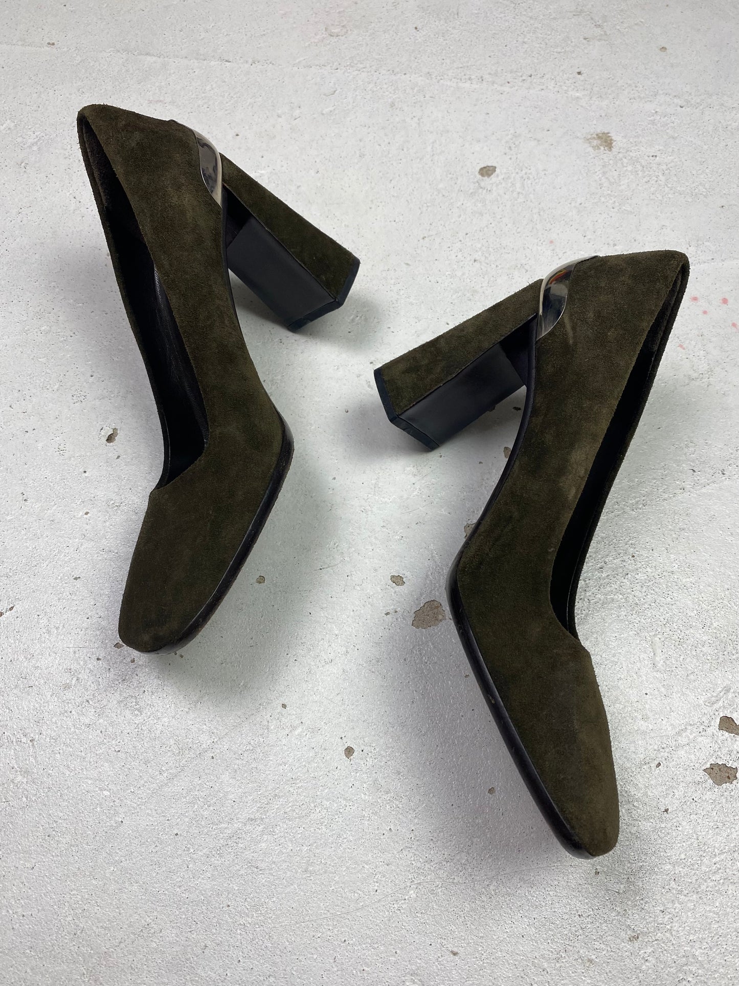 FW 99 Prada Suede Block Heels