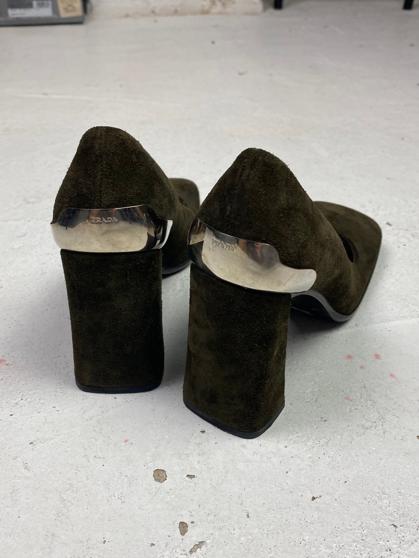 FW 99 Prada Suede Block Heels