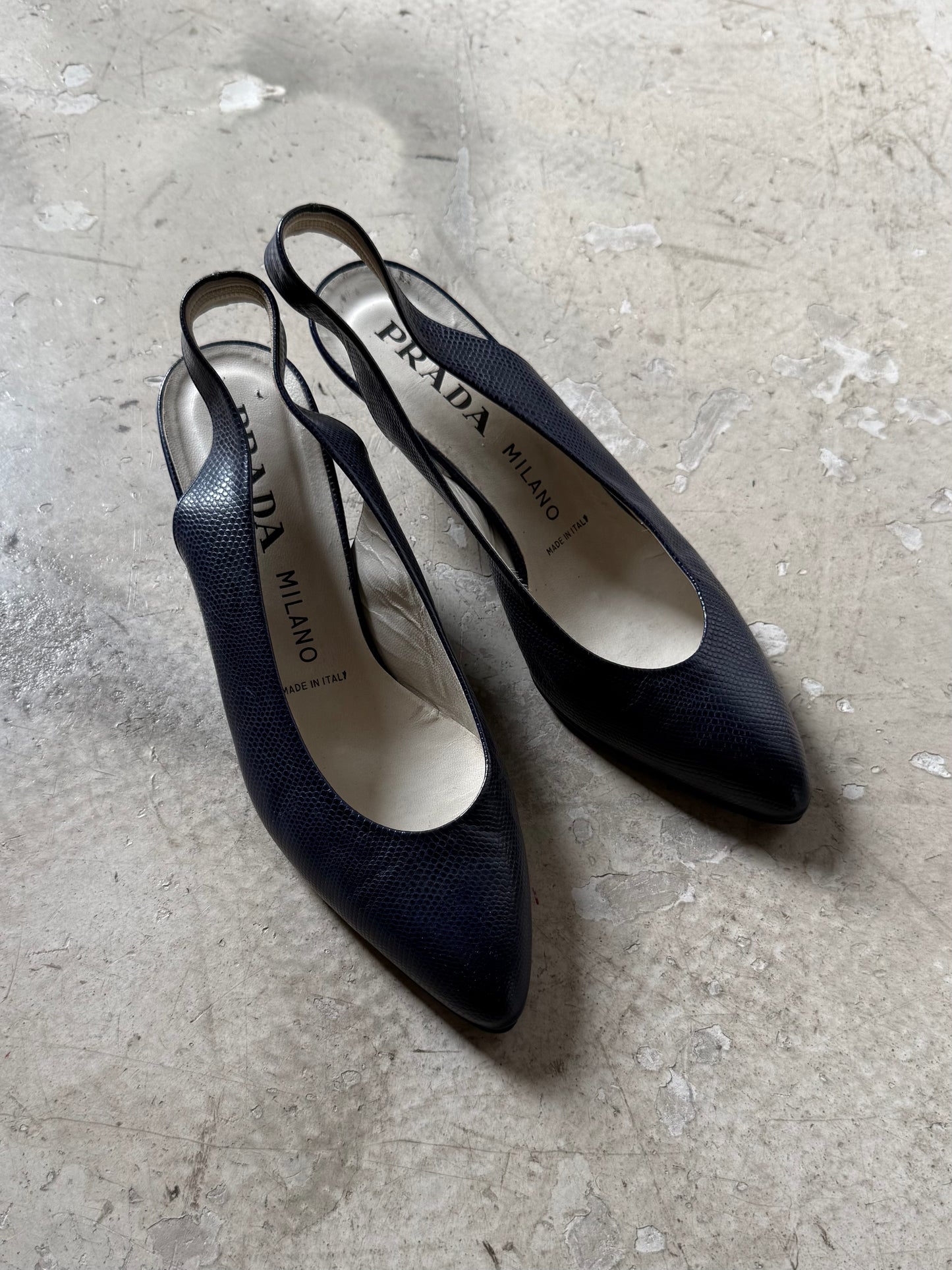 Prada Lizard Leather Slingback Heels