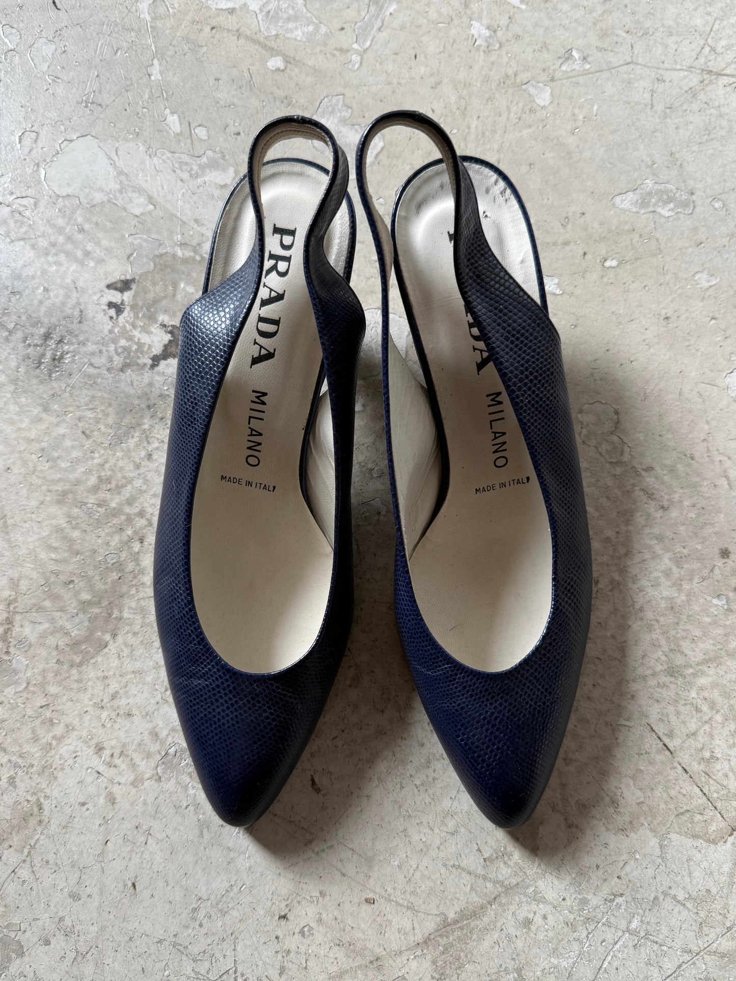 Prada Lizard Leather Slingback Heels
