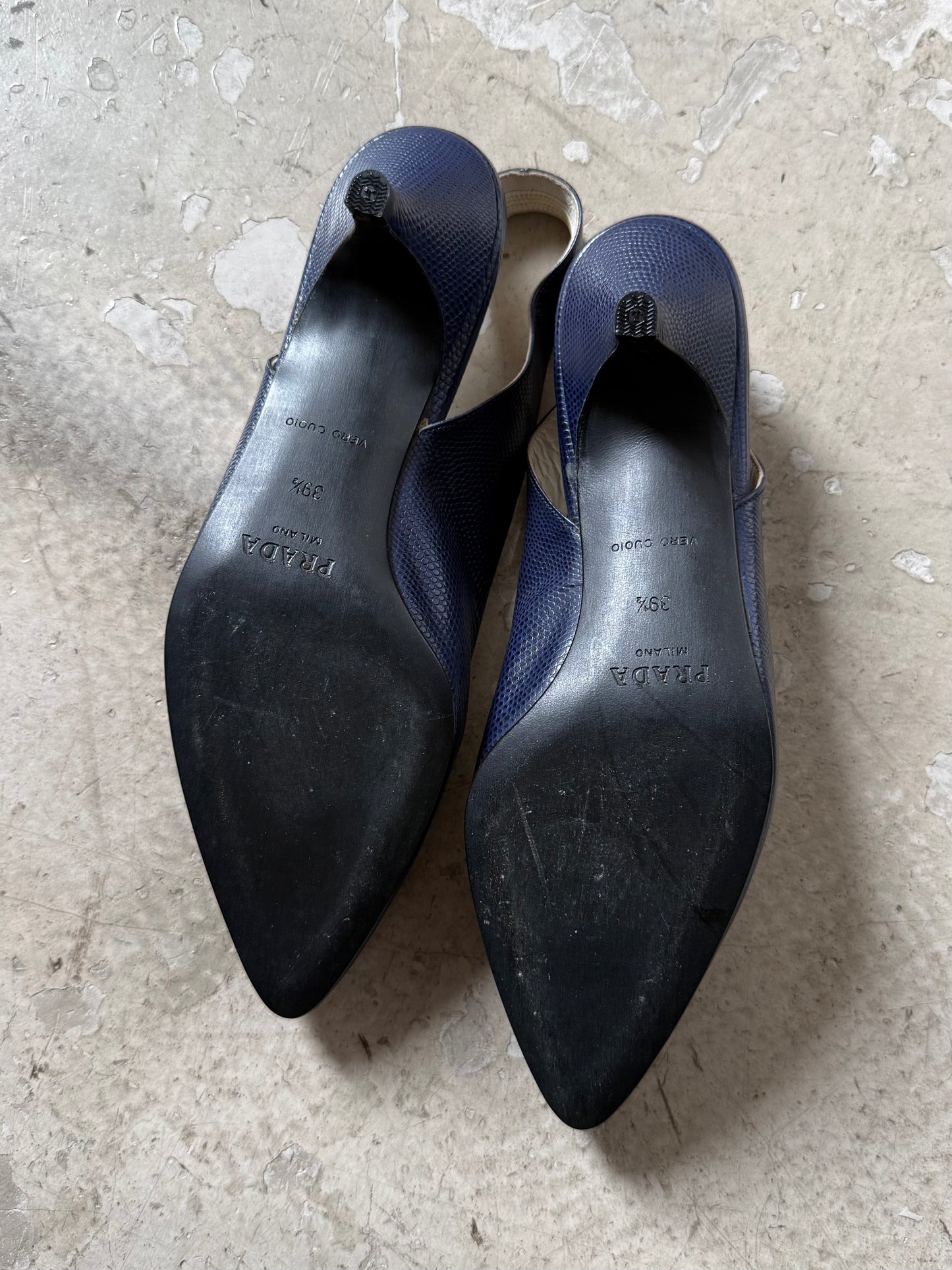 Prada Lizard Leather Slingback Heels