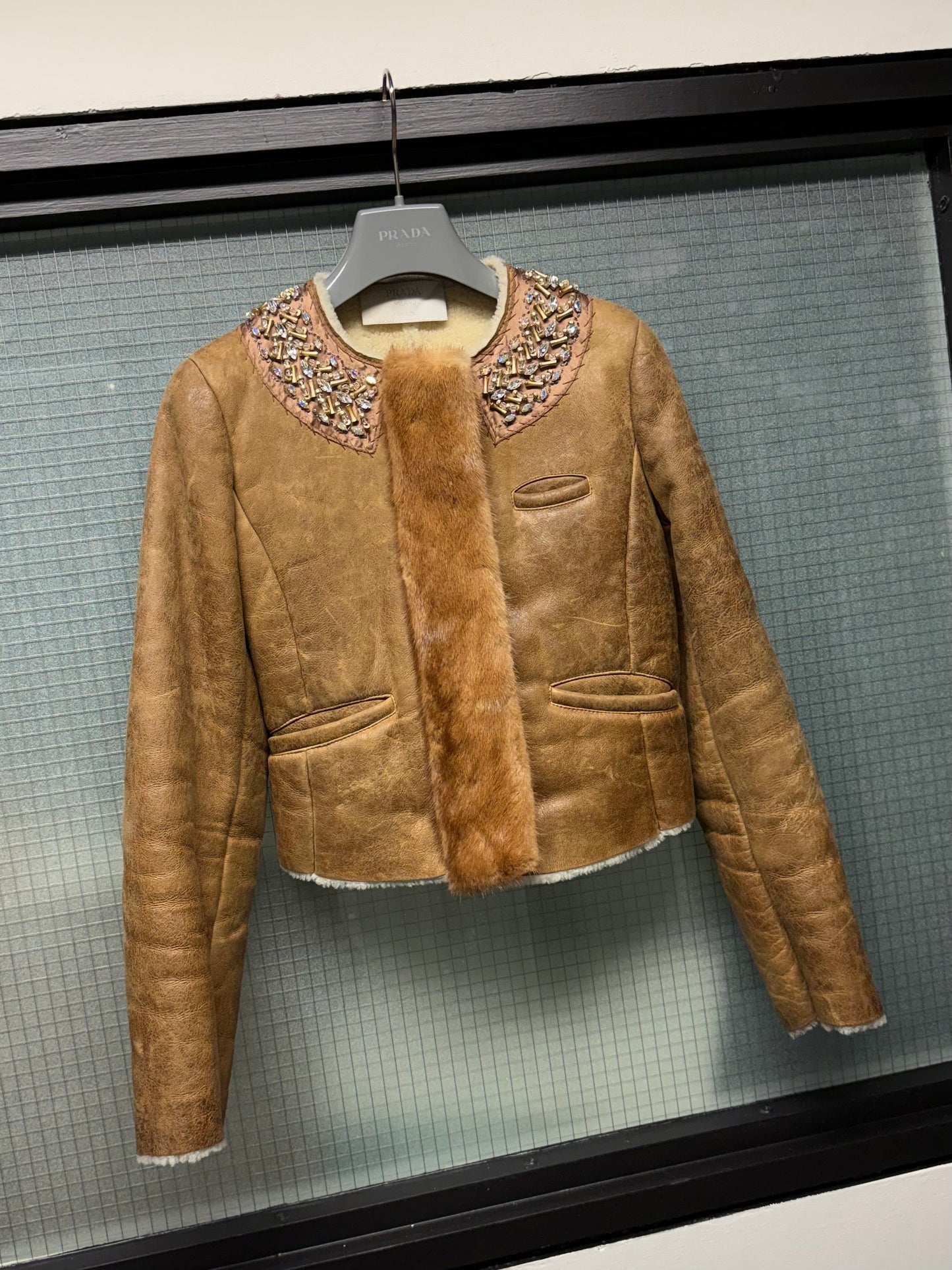 FW 04 Prada Embellished Leather Jacket