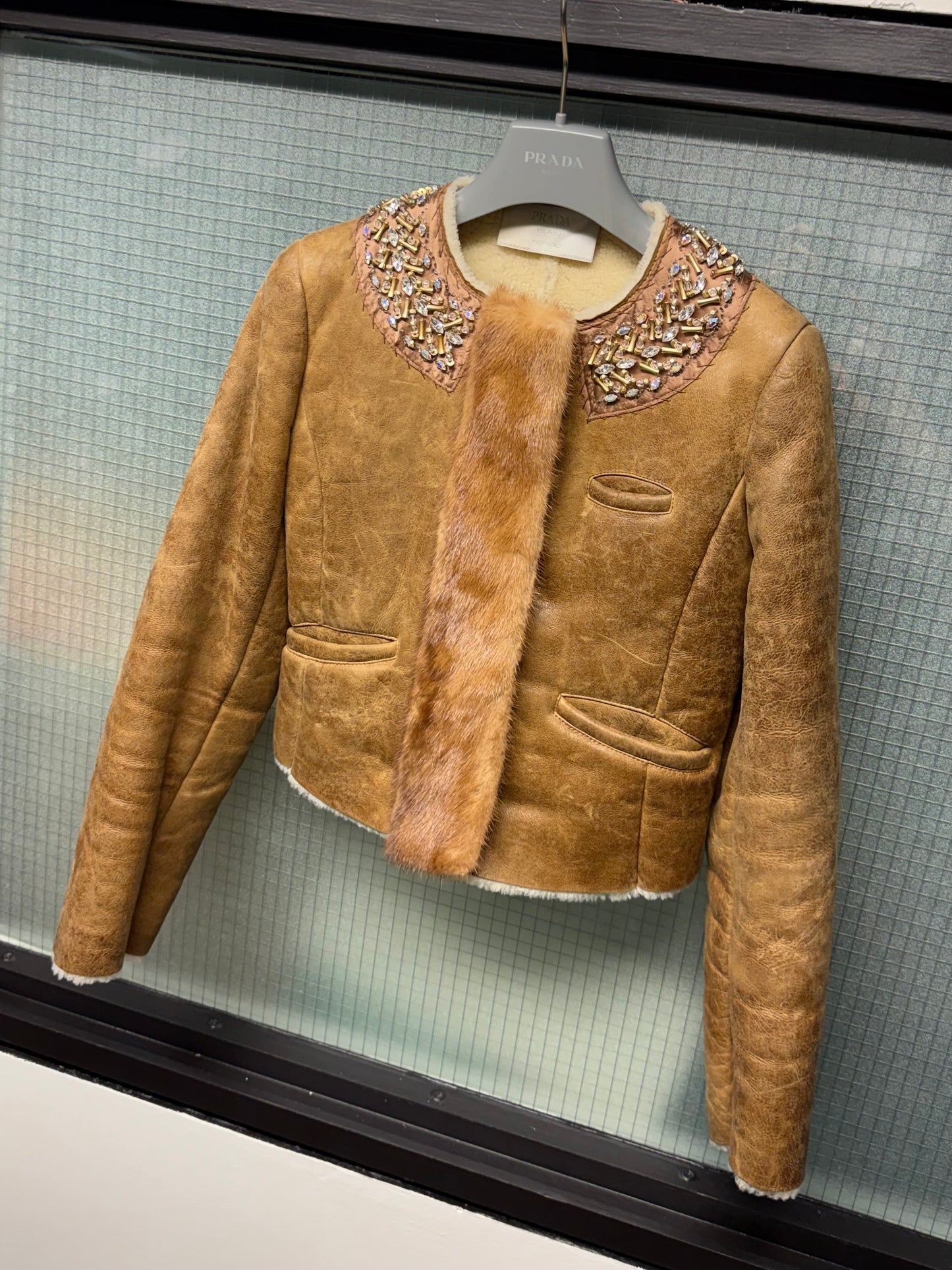 FW 04 Prada Embellished Leather Jacket
