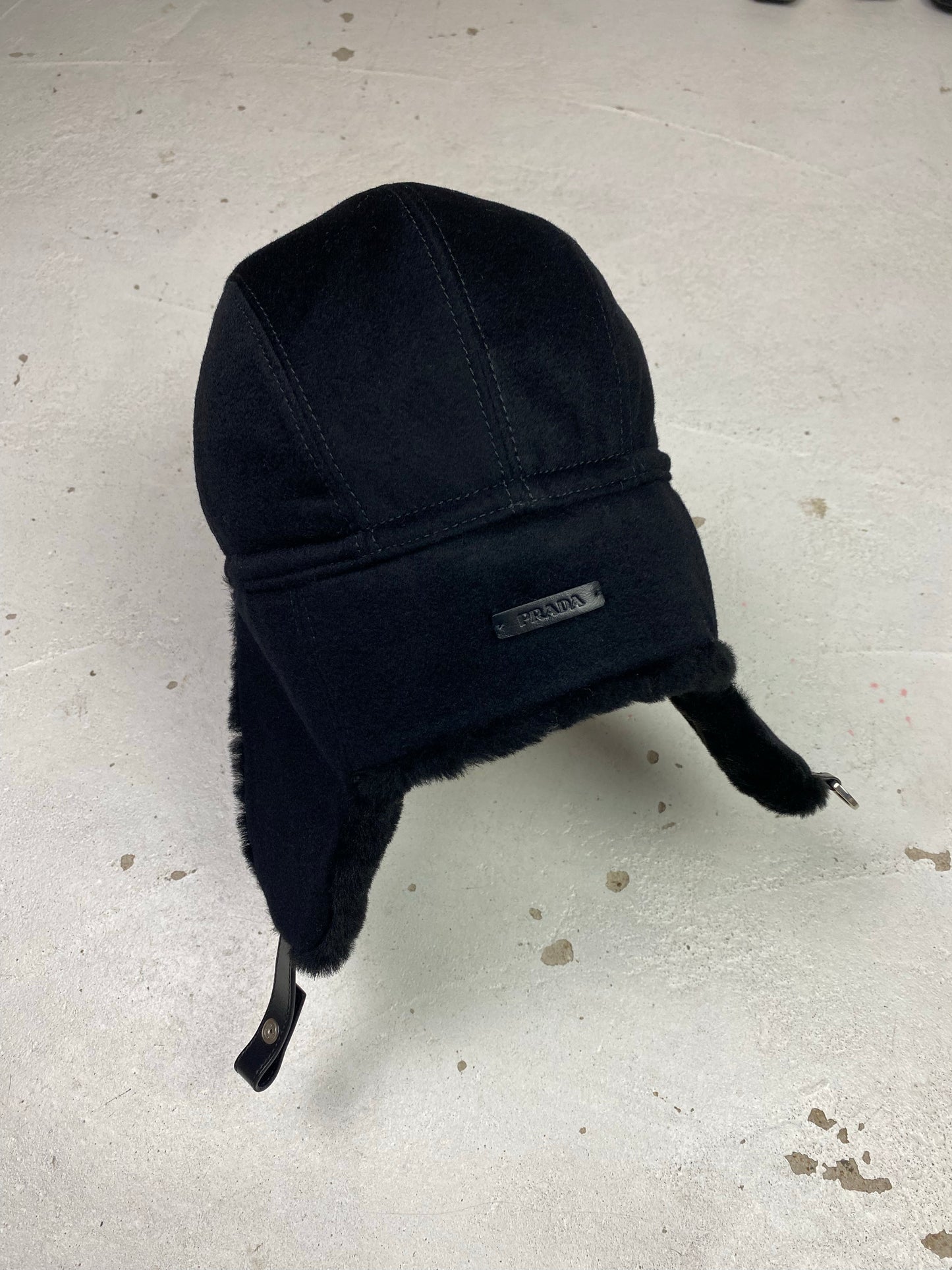 Prada Fur Lined Wool Trapper Cap