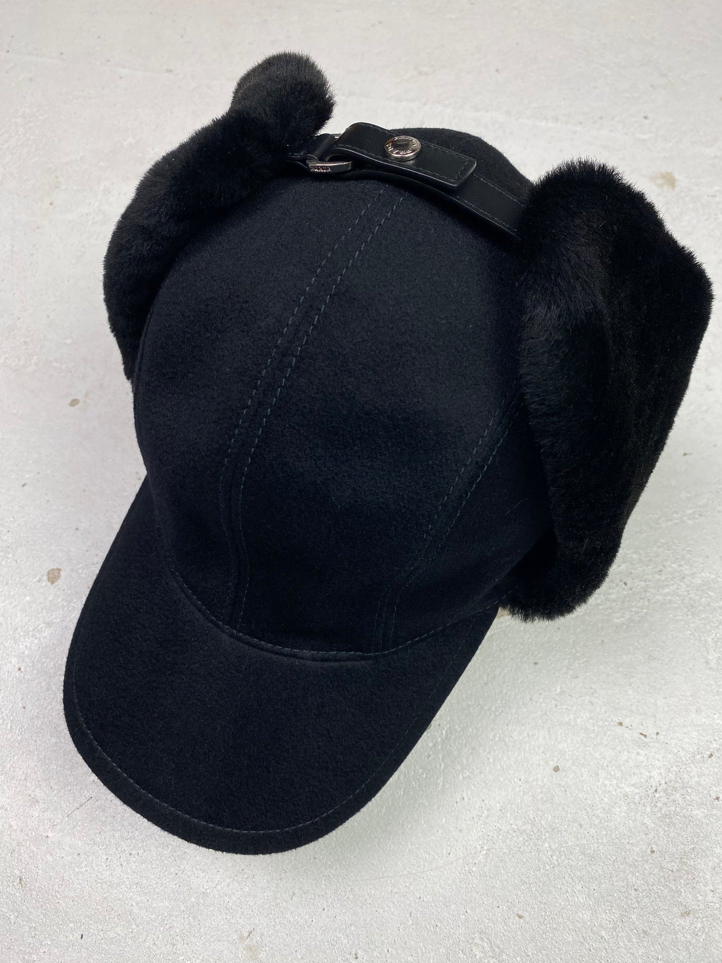 Prada Fur Lined Wool Trapper Cap