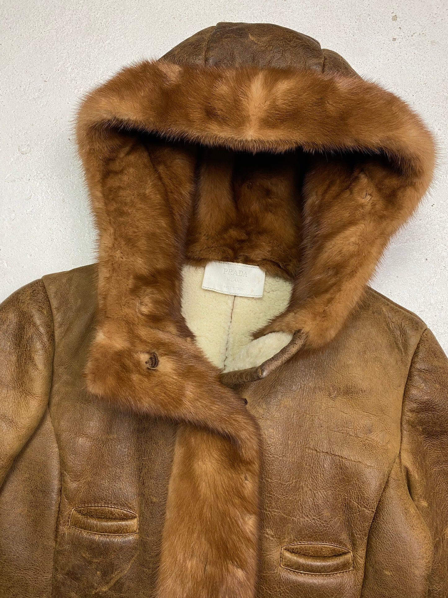 FW 04 Prada Shearling Lined Leather Jacket