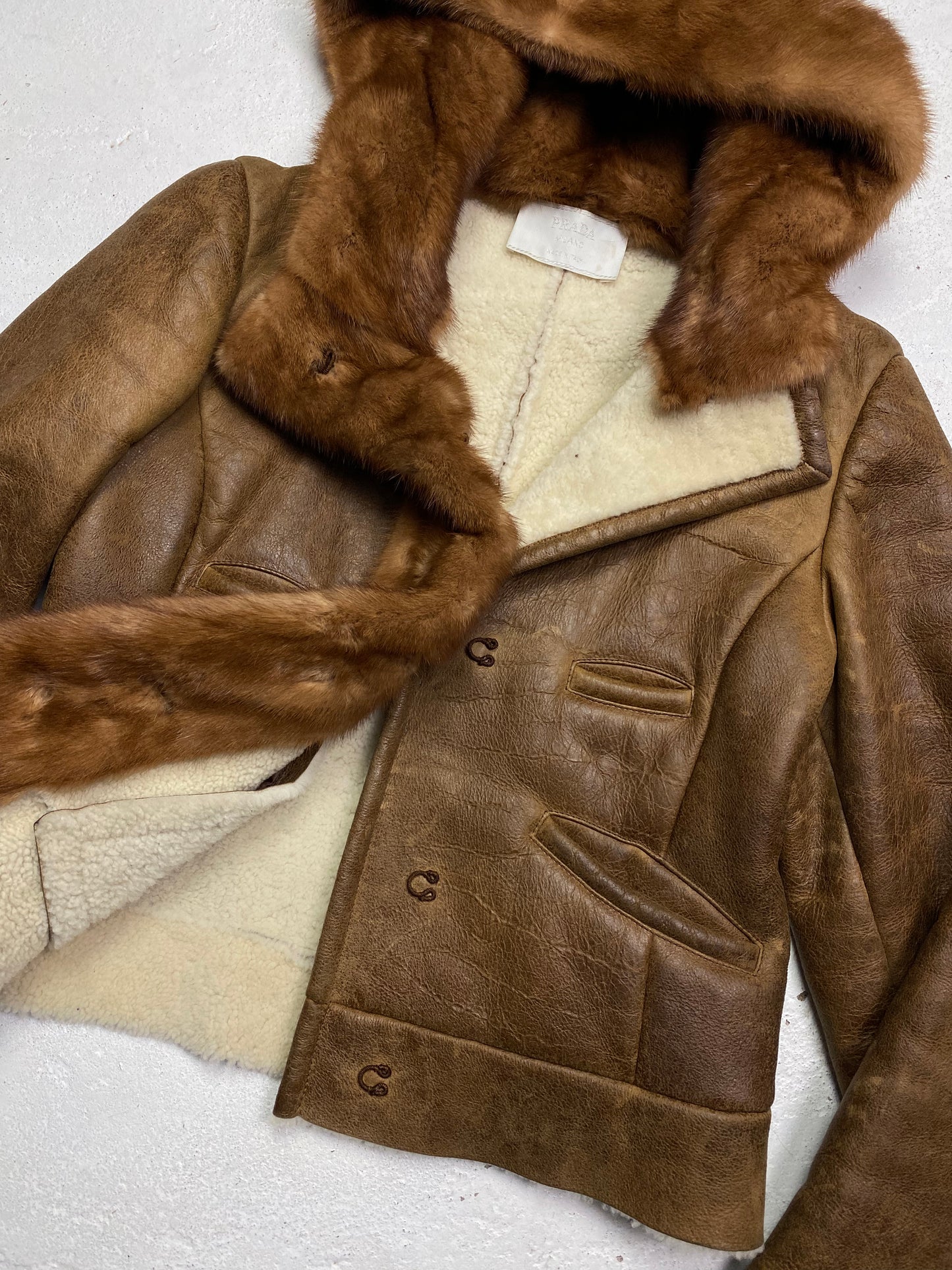 FW 04 Prada Shearling Lined Leather Jacket